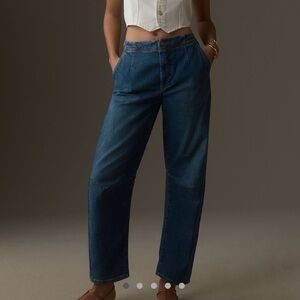 Pilcro Leni mid rise tapered barrel jean Emmett wash Anthropologie 23 tall